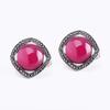 Personalidad Joyería de Plata S925 Plateada Exagerados Elegantes Brazaletes para Orejas de Plata Tailandesa Corindón Rojo Pendientes de Moda Nicho Versátiles
