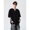 Camiseta de Manga Corta Falsa de Dos Piezas Cosida a Mano Estilo Americano para Hombre, Talla Grande Holgada Tendencia Marca Verano Fresco Top de Media Manga