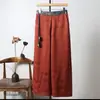 Novas Calças de Verão Retas Estilo Chinês, Calças Longas Largas Elásticas Jacquard Estilo Nacional, Calças Cropped Retro Fashion para Mulheres