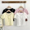 Playera de Encaje de Manga Larga Estilo Pure Lust para Mujer para Verano Look Adelgazante Diseño Sexy Top Corto con Lazo