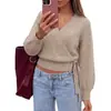 EBay Amazon Cárdigan de Punto para Mujer de Primavera y Otoño Estilo Europeo y Americano Cuello en V Ajustado Manga Larga de Moda Versátil