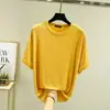 Nueva camiseta de verano de color liso, talla grande, de modal, cuello redondo, manga corta para mujer, camiseta básica fina de corte holgado