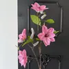 4 flores de magnolia artificiales, flores artificiales de alta gama, decoración del hogar de lujo ligero para sala de estar y decoración de bodas, flores artificiales de comercio exterior
