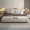 Cama de luxo em couro genuíno para quarto principal, cama moderna com cabeceira macia estilo italiano, cama com baú a gás, cama de casal para quarto principal, cama de luxo para casamento