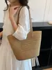 2026 Verão Novo Estilo Renda Palha Bolsa Tote Feminina Bolsa Grande Capacidade Férias na Praia Bolsa de Ombro Bolsa Tecida