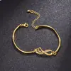 Pulsera de Moda Tendencia para Mujer con Diseño de Corazón y Cruz con Tachuelas de Diamante en Oro Rosa y Plata, con Grabado de Figura de Ocho
