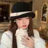 Sombrero de Lana Redondo con Lazo Estilo Hepburn Retro Francés para Mujer, Sombrero Tipo Cubo Elegante de Temperamento para Otoño e Invierno