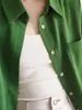 Pintura a Óleo Listra Vertical Verde Textura Botão de Metal Camisa Solta de Manga Comprida Bolso Chique Moda para o Trabalho Retrô