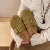 Zapato Falso de Dedo Retro Birkenstock Punta Cerrada Media Pantufla Ropa Exterior para Mujer 2026 Otoño/Invierno Nuevo Estilo Zapatillas Slip-on para Persona Perezosa