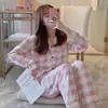 Pijama para Mujer Primavera y Otoño Nuevo cárdigan de manga larga con pantalones traje de casa dulce de dibujos animados para dama