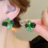 Brincos de Cristal Cubo Tridimensional Verde Fresco Brincos de Nicho de Luxo Leve Tachos com Pino de Prata 925 Acessórios Estilo Mori para Mulheres