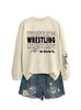 MAMÁ LUCHADORA mi corazón ESTÁ en stock Sudadera casual de manga larga holgada para mujer con cuello redondo simple y letras