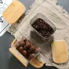 Frasco Rectangular de Vidrio para Snacks del Fabricante, Tarro de Almacenamiento de Comida de Cocina, Frutas Secas y Granos con Tapa de Bambú, Contenedor de Almacenamiento Sellado Transparente