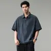 Camisa tipo polo de manga corta para hombre, estilo japonés, para trabajo al aire libre, deportiva de verano, media cremallera, secado rápido, holgada, camiseta casual de manga corta