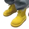 Botas de Neve Grossas de Inverno com Cadarço de Couro Fosco e Veludo Plus Veludo Femininas Antiderrapante Dopamina 2026 Sapatos de Algodão Azuis