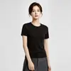Camiseta feminina de manga curta, camada interna fresca de verão, Tencel Lyocell versátil, corte justo, gola redonda, top de ombro regular para mulheres