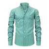 Camisa masculina de manga longa com listras verticais, estampa digital, elasticidade em quatro direções, respirável e moderna, nova para primavera e outono, europeia e americana, transfronteiriça