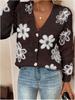 2025 Nuevo Otoño e Invierno Europeo y Americano Transfronterizo Amazon Patrón Jacquard de Flores Cardigan con Botones de Manga Larga Ropa para Mujer