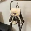Mochila de Coelhinho Desenho Animado Doce, Bonita e Estilosa, Versátil para Outono e Inverno, Nova Mochila Escolar Juvenil de Lã Xadrez, Moderna