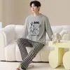 Algodón Puro Conjunto de Pijama de Manga Larga con Dibujos para Hombre Ropa de Casa Talla Grande Pantalones Sueltos Otoño para Hombre Se Puede Usar al Aire Libre