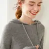 Suéter de Cashmere Feminino Cor Sólida Moletom de Cashmere Blusão com Capuz Engrossado Malha Solta Camada Base Suéter Cashmere