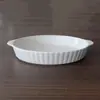 Fuente de cerámica blanca pura para hornear de doble asa para uso doméstico, Bol ovalado para hornear en horno, Bol para ensalada de frutas, Fuente de cerámica rayada, Plato para pescado