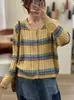 Cardigan de Tricô Casual Simples Versátil com Bloco de Cores Retrô de Gola Redonda, Mistura de Algodão, Solto, Novo Outono 2026