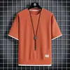 Camiseta de manga corta con estampado de gofres para hombre, de verano, de dos piezas, holgada, de media manga, de seda helada, fina, con cuello redondo, ropa de marca de moda.