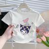 2025 Nuevo Estilo Explosiones Cuello Redondo Ropa Dopamina Lazo Verano Top para Niñas Hombro Manga Corta Camiseta Corta