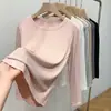 Top Base de Manga Longa Canelado de Algodão Modal para Mulheres, Novo Estilo Primavera/Outono, Gola Redonda, Caimento Justo, Valoriza a Silhueta, Top Camiseta