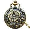 Reloj de Bolsillo Vintage de Bronce con Flor Doble de Ocho Pétalos para Hombres y Mujeres Reloj de Bolsillo de Cuarzo Reloj Grande Colgante Reloj de Regalo Reloj de Bolsillo Simple Creativo