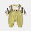 Roupas de bebê primavera novas roupas masculinas de bebê uma tira de dinossauro falsa de duas peças roupa de bebê de uma peça pronta para uso