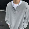 Primavera 2026 Nuevo Talla Grande Tejido Waffle Falso Dos Piezas Manga Larga Camiseta Henley para Hombre Cuello Pequeño en V Holgada Textura Casual Top