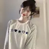 Camiseta de Manga Larga con Cuello Redondo y Diseño de Patchwork a Rayas de Personalidad de Moda para Mujer, Nuevo Color Bloque Versátil Primavera y Otoño 2025