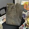 Pantalones de Leopardo de Marca Nueva de Moda Ins para Hombre, Estilo Retro Americano High Street, Jeans Casuales Sueltos de Peso Pesado
