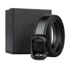 Cinturón de cuero genuino para hombre con patrón de lichi de dos capas, hebilla automática, disponible en stock, de alta gama y versátil, viene en una caja de regalo