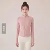 Chuanton Jaqueta Esportiva Feminina Outono e Inverno Roupa Exterior Slim-fit Gola Vertical Top Tecnologia Antibacteriana Zíper Cardigan Jaqueta de Yoga Feminina