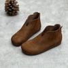 Botas Curtas de Couro Genuíno Artesanais Vintage Artísticas Novas Outono Femininas Zíper Traseiro Bico Redondo Plano Macio Couro de Vaca Casual Joker