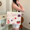 Bolsa de Lona Cartoon Fofa Coreana para Mulheres com Bom Acabamento Bolsa de Ombro com Zíper para Estudantes Indo para a Aula Bolsa de Grande Capacidade Bolsa Tote