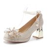Nuevos Zapatos de Tacón Alto Estilo Francés 2025 para Mujer, Tacón Medio, Punta Cuadrada, Zapatos Mary Jane, Tacones Gruesos Estilo Hada con Lazo para Niñas