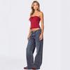 Pantalones Vaqueros Anchos de Pierna Cruzada Hot Girl Street Sueltos de Tiro Bajo Retro Talla Grande para Mujer