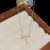 Cadena de Clavícula de Acero de Titanio 18K de Moda Transfronteriza Colgante de Temperamento Nicho que no se Desvanece Collar de Perlas Versátil y de Alta Gama para Mujer