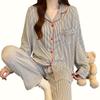 Pijama de moda a rayas para mujer, primavera nueva, manga larga, sentido de alta gama, casual, holgado, traje de ropa para el hogar, se puede usar al por mayor