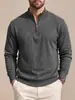 Suéter de malha masculino de inverno e outono estilo americano com zíper parcial e gola alta, padrão losango, manga longa, pulôver, moletom casual