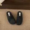 Mules simples de calçar para o trajeto, sapatos Birkenstock de lã estilo coreano, chinelos casuais femininos de bico redondo, boca rasa e bico fechado