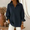 Amazon Europeo y Americano Comercio Exterior Transfronterizo Ropa para Mujer Primavera y Otoño Nueva Color Sólido Casual Holgada Moda Solapa Mangas Largas Tops