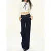 Jeans de mezclilla azul oscuro de pierna ancha, modernos, para mujer, nuevo modelo primavera y otoño 2026, que cubren la cadera, para tipo de cuerpo pera, pantalones rectos ajustados