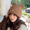 Gorro de peluche para niños, otoño e invierno, estilo coreano, bonito gorro de lana con orejas y protección para los oídos, gorro de punto de felpa resistente al frío.