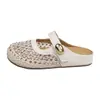 Meias-pantufas Femininas de Solado Grosso, que Aumentam a Altura, Decoradas com Strass, Bico Fechado, Novo Estilo Verão 2026, Sapatos de Rede, Sandálias de Malha Vazada