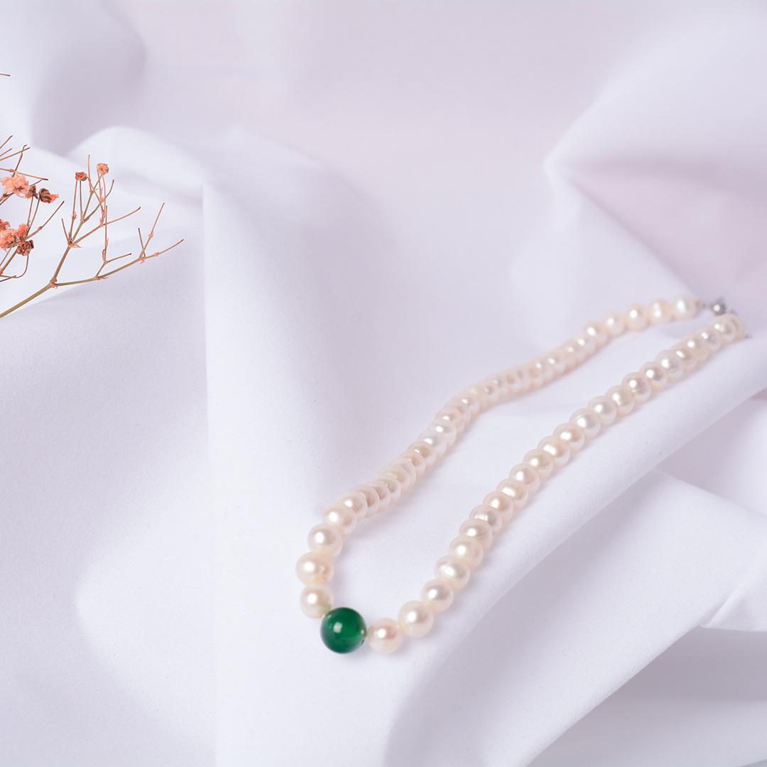 6-7mm近圆天然淡水珍珠妈妈链项链